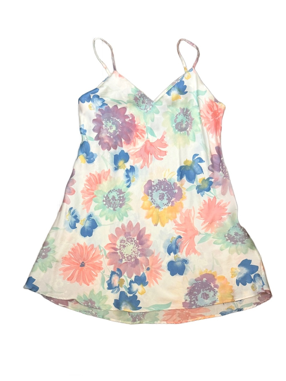 VTG 90s August Silk 100% Pure Silk Pastel Watercolor Floral Nightgown Slip M